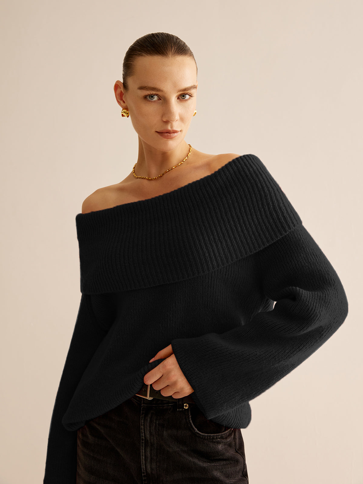 Off-Shoulder Ribbed Sweater