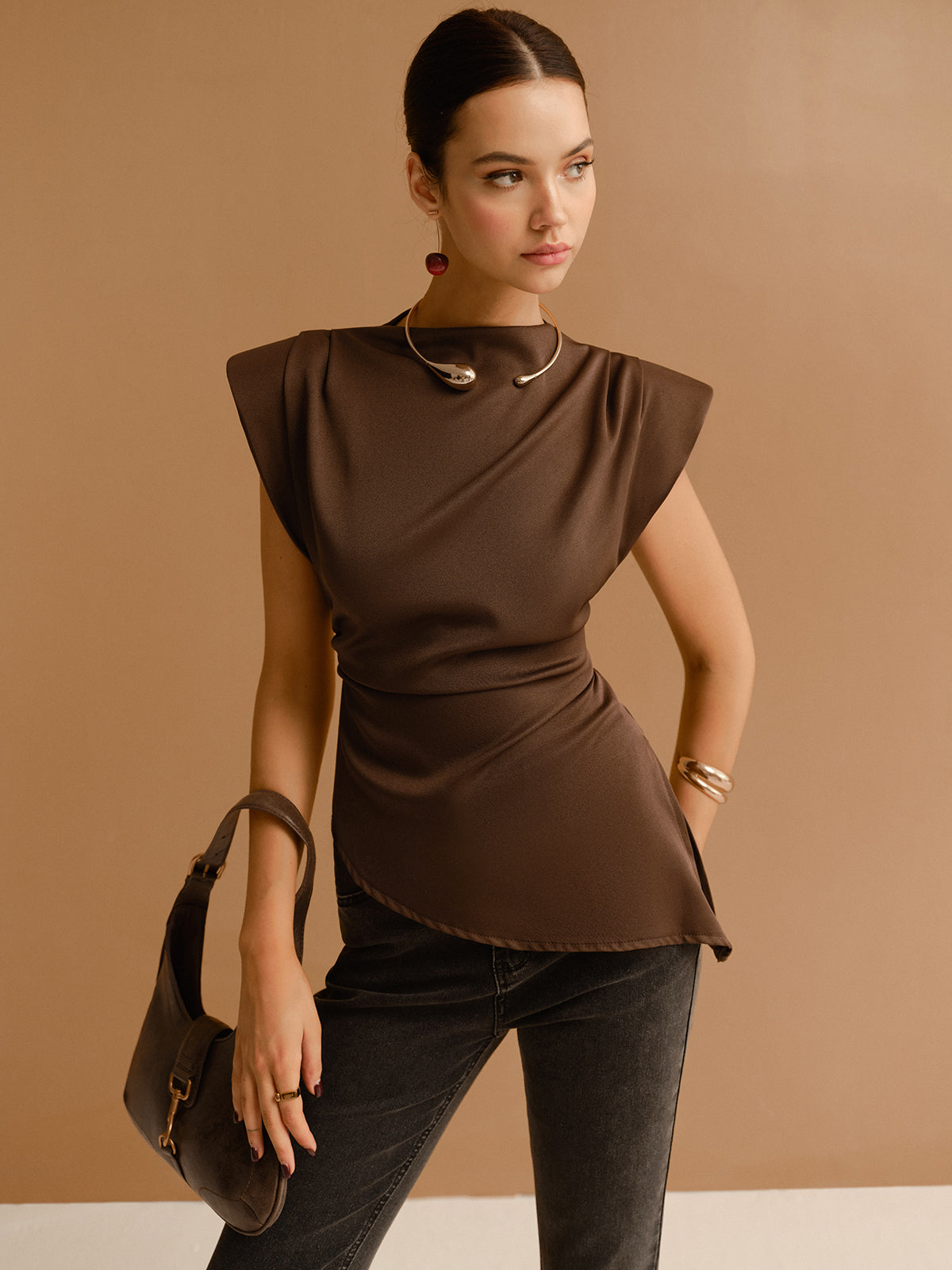 Cap Sleeve Asymmetrical Hem Skinny T-Shirt