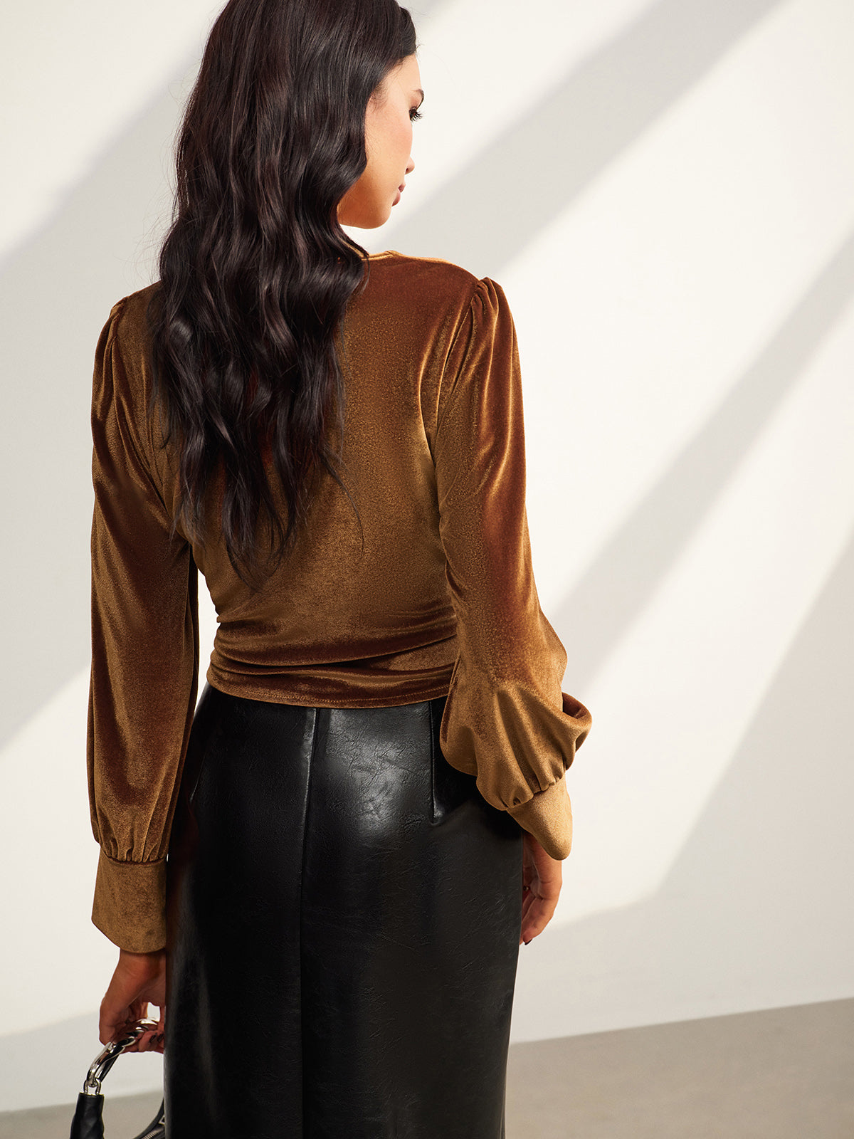 Velvet Pleated Slim Blouse