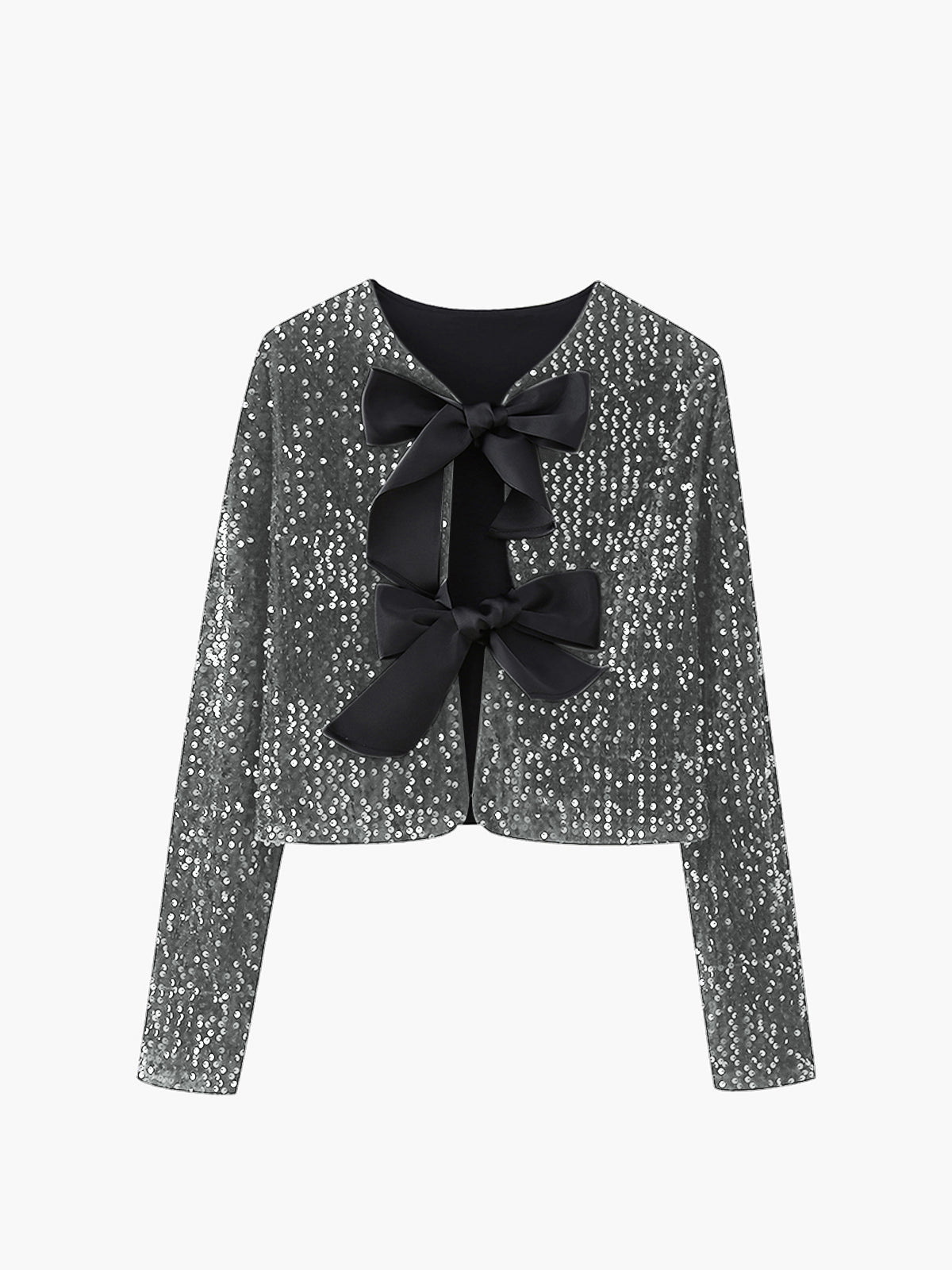 Sequined Velvet Bowknot Decor Jacket