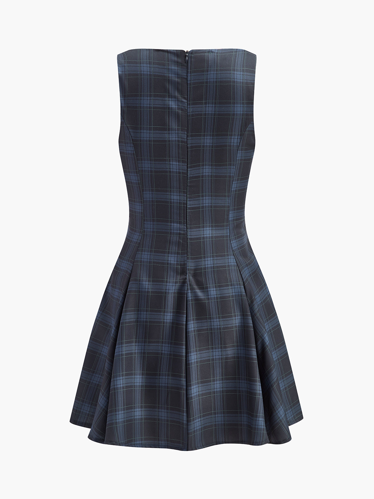 Checked Pleated Zipper Tank Dress