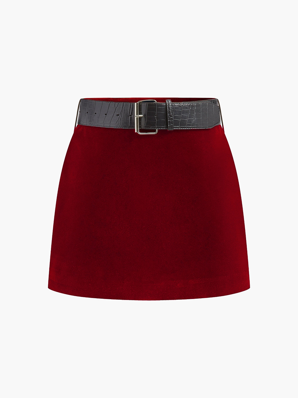 Crocodile Belted Velvet Mini Skirt