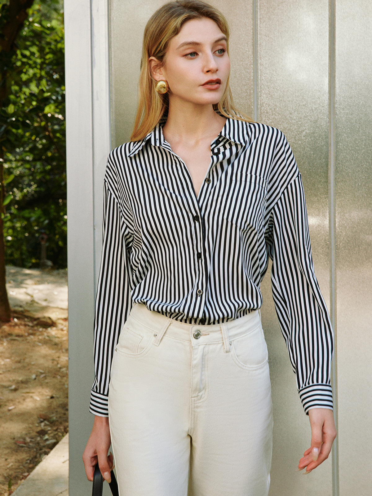 Stripe Backless Bow Shirt