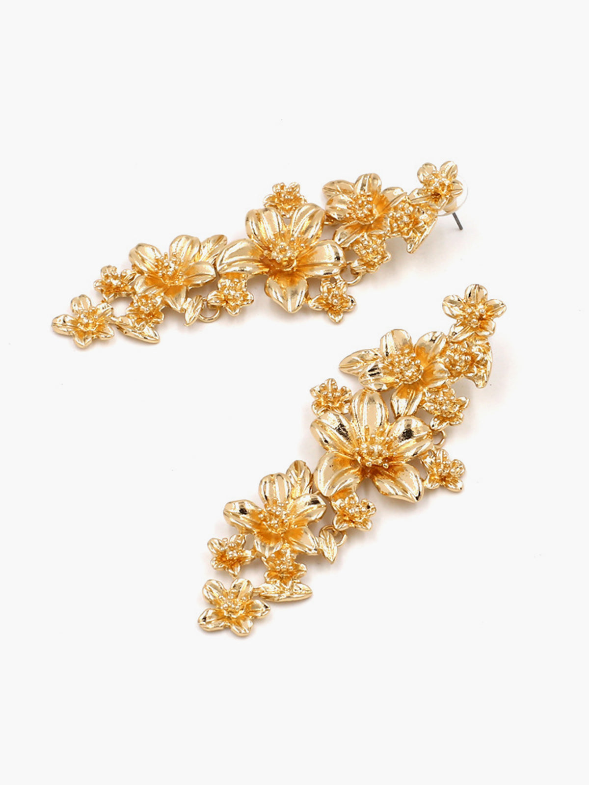 Golden Floral Stud Drop Earrings