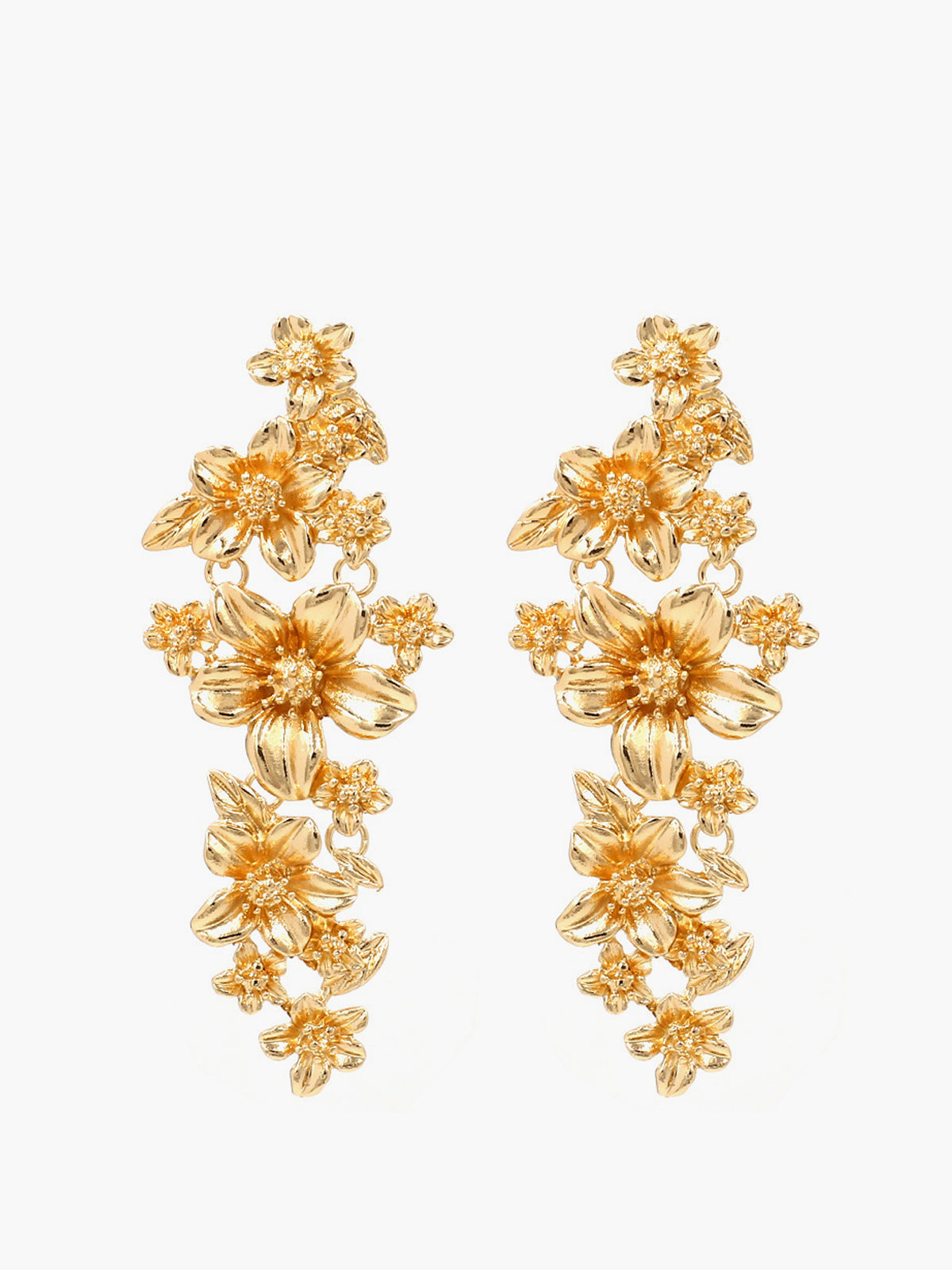 Golden Floral Stud Drop Earrings