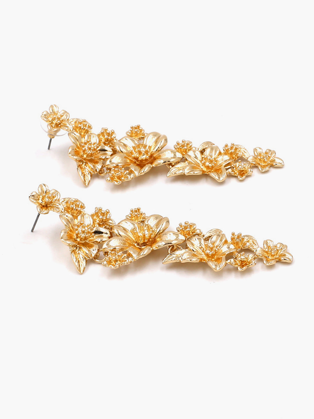 Golden Floral Stud Drop Earrings