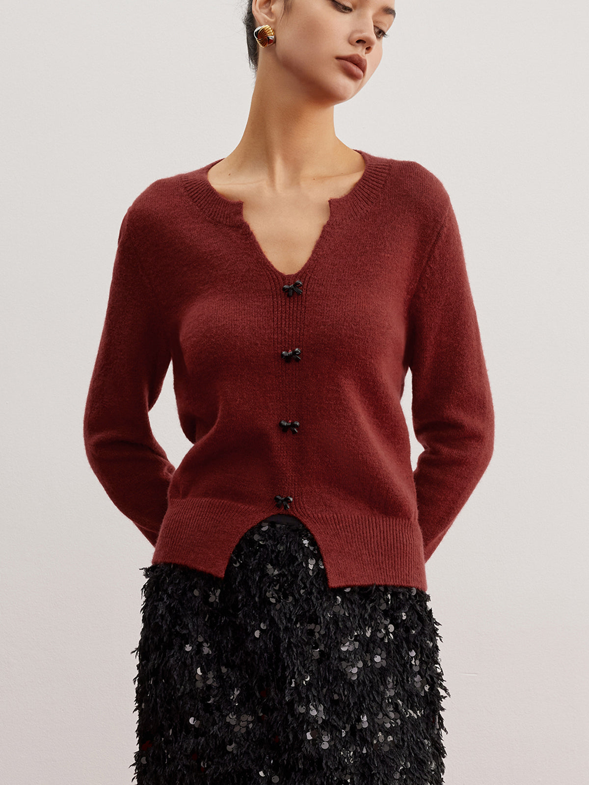 Bow Detail Split Pullover Sweater