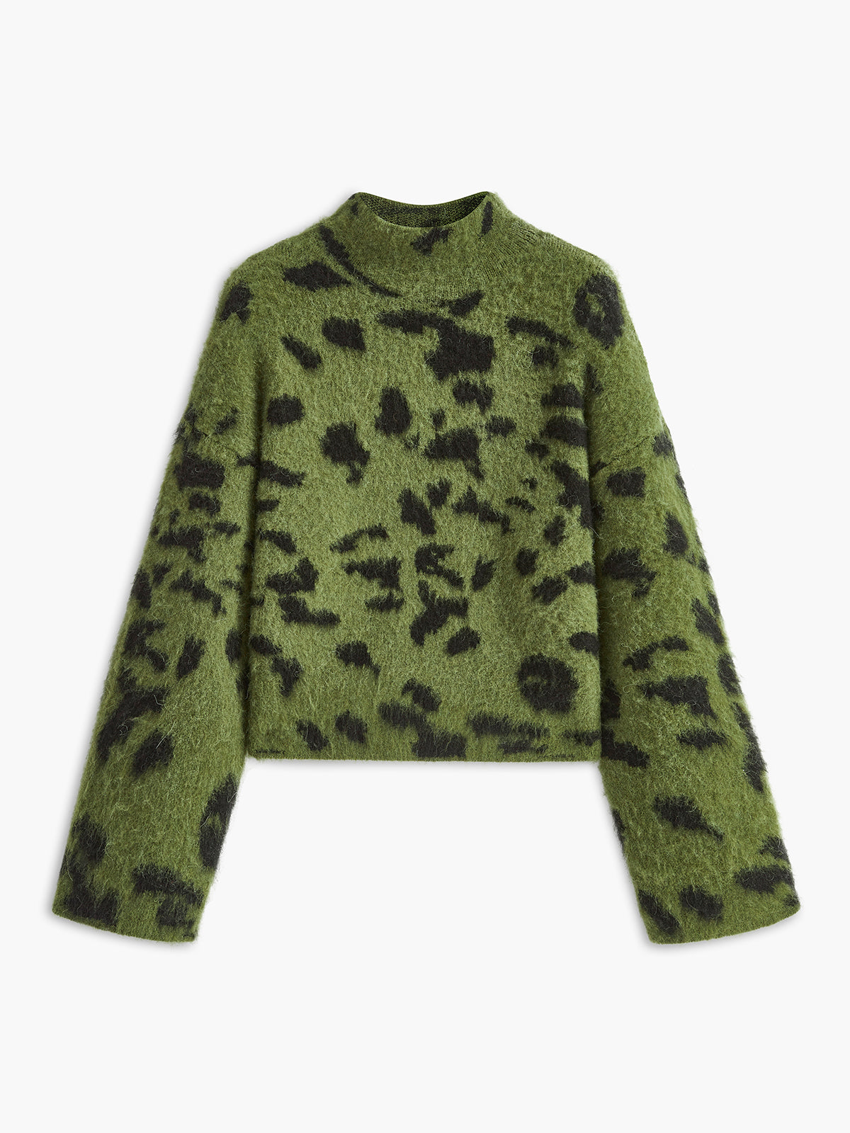 Wool-Blend Leopard Fuzzy Sweater