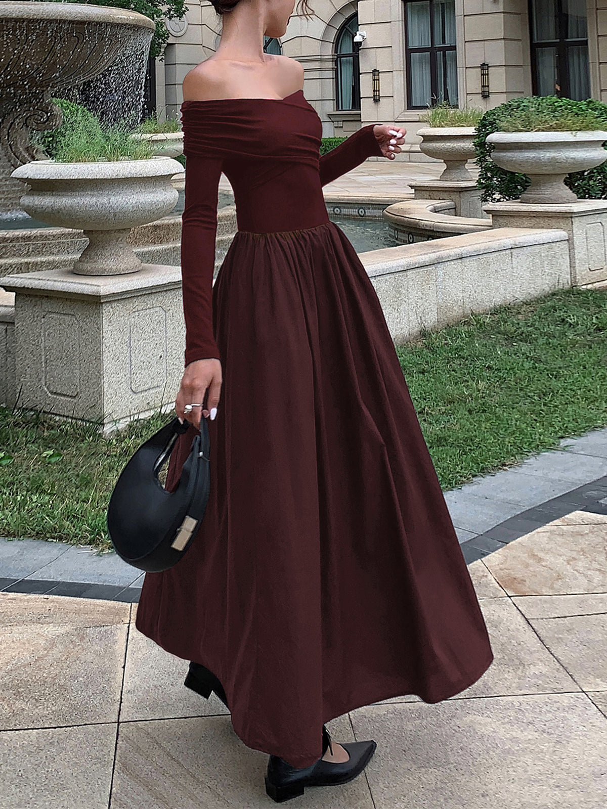 Off Shoulder Criss Cross Long Dress