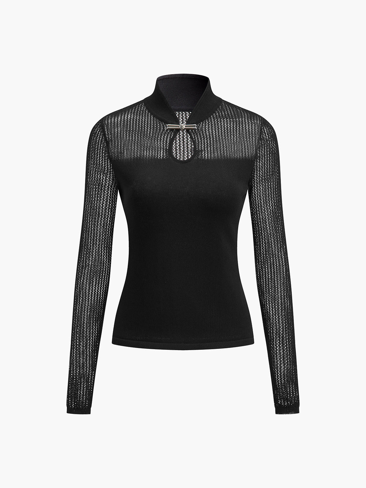 Keyhole Neckline Semi-Sheer Knit Top