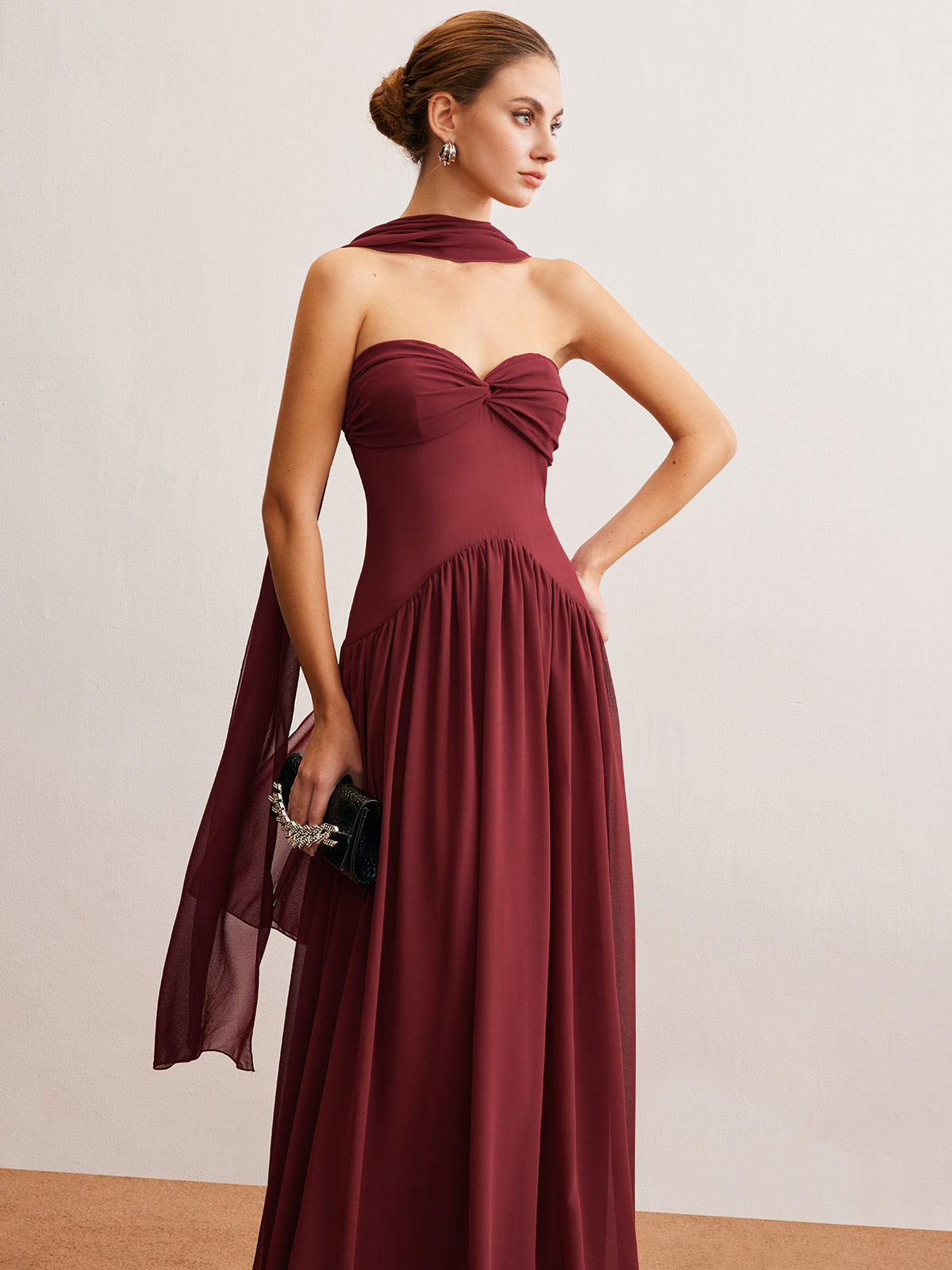 Romance Ruched Long-Ribbon Tube Dress