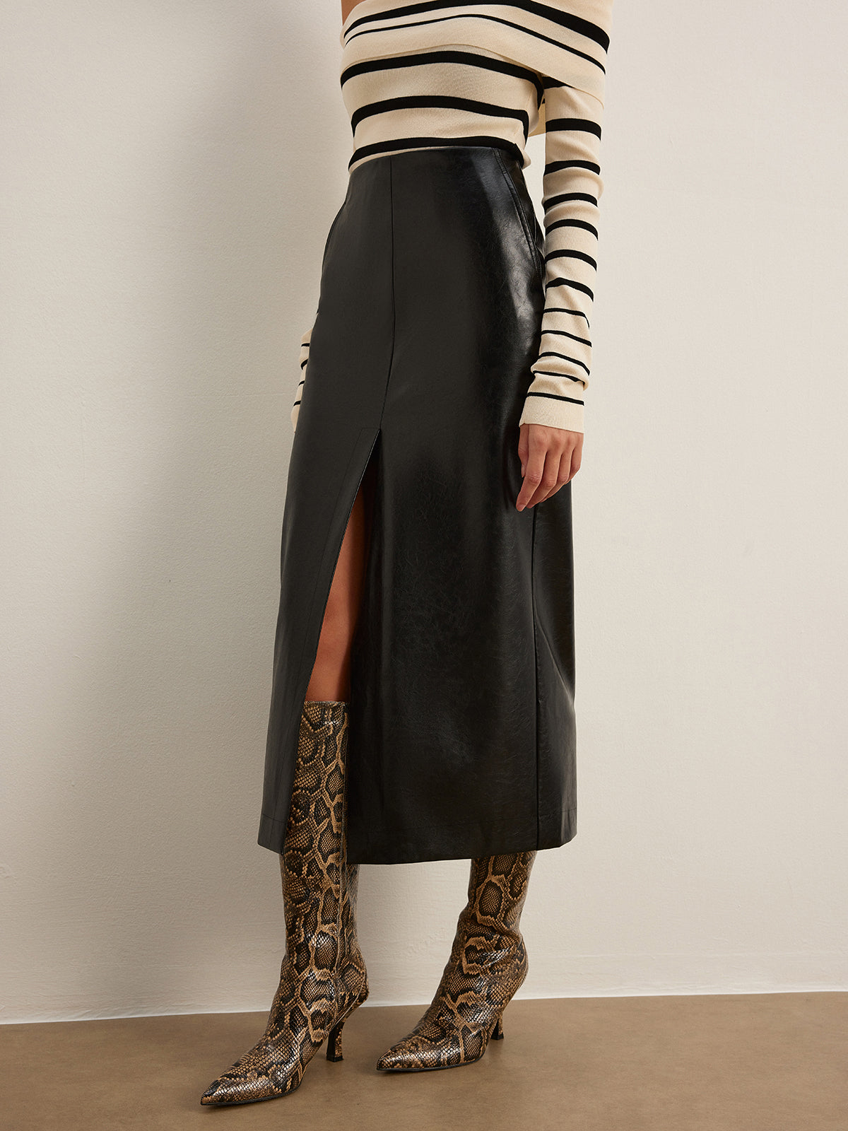 Double Sided Split Faux Leather Skirt