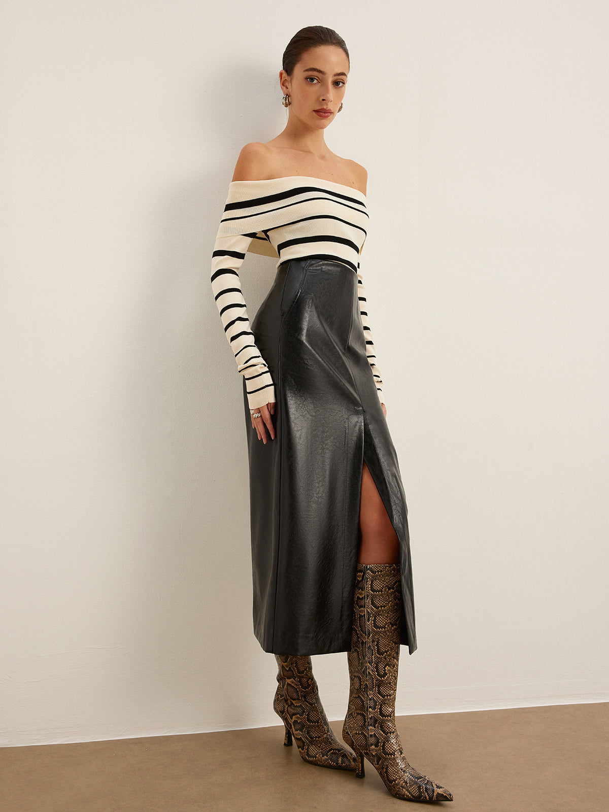 Double Sided Split Faux Leather Skirt