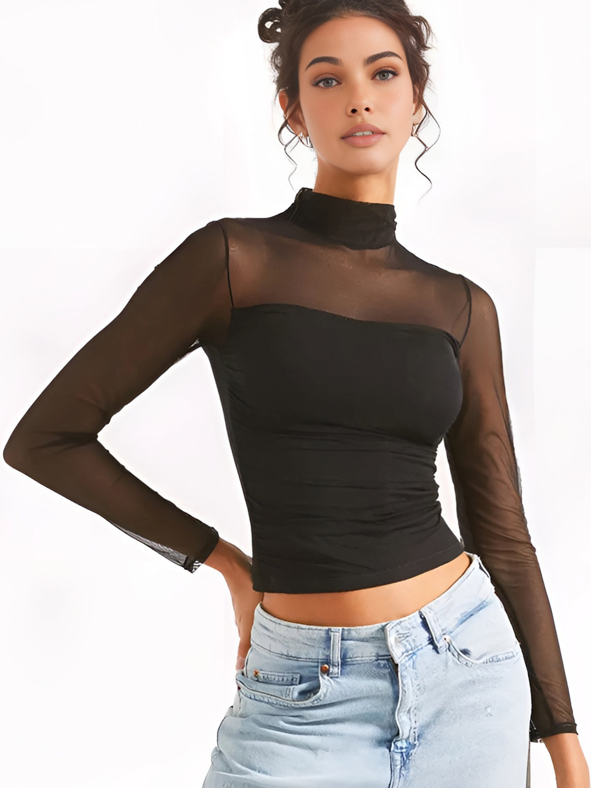 Pleated Sheer Panel T-Shirt