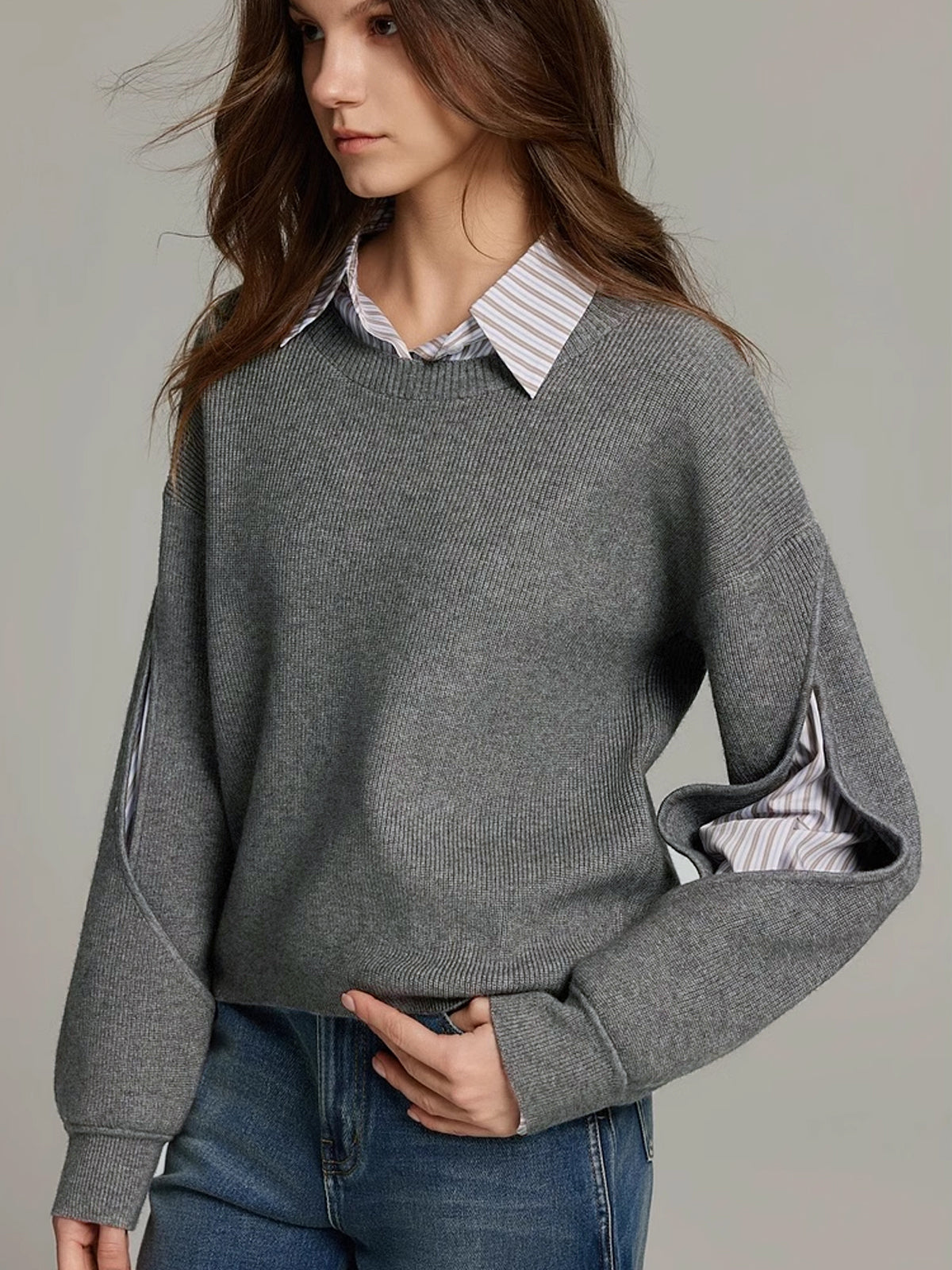 2 in 1 Ribbed Cutout Sweater