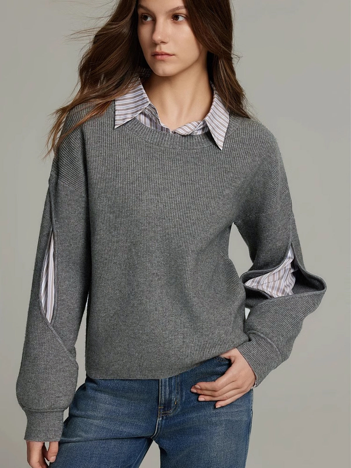 2 in 1 Ribbed Cutout Sweater