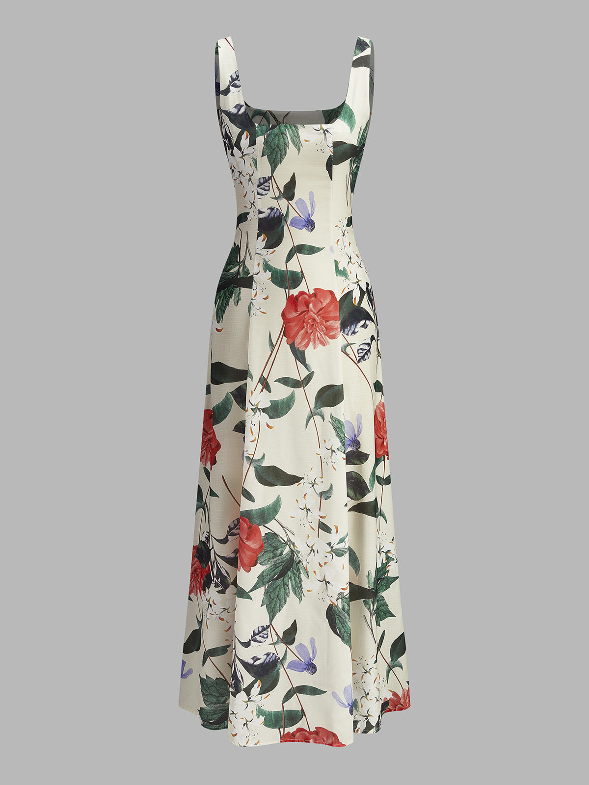 Square Neck Floral Print Zipper Dress