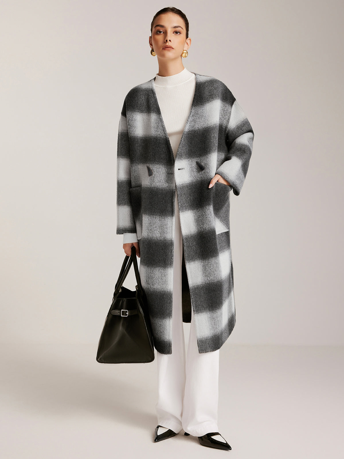 Wool-Blend Tweed Long Coat With Matching Tassel Scarf