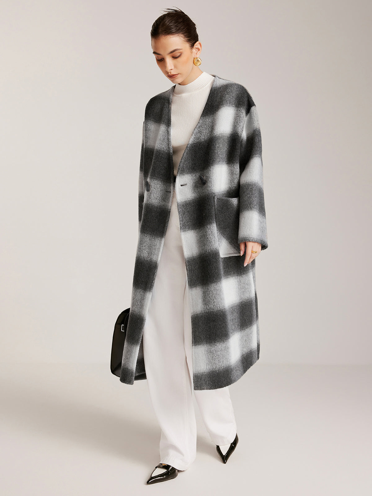 Wool-Blend Tweed Long Coat With Matching Tassel Scarf