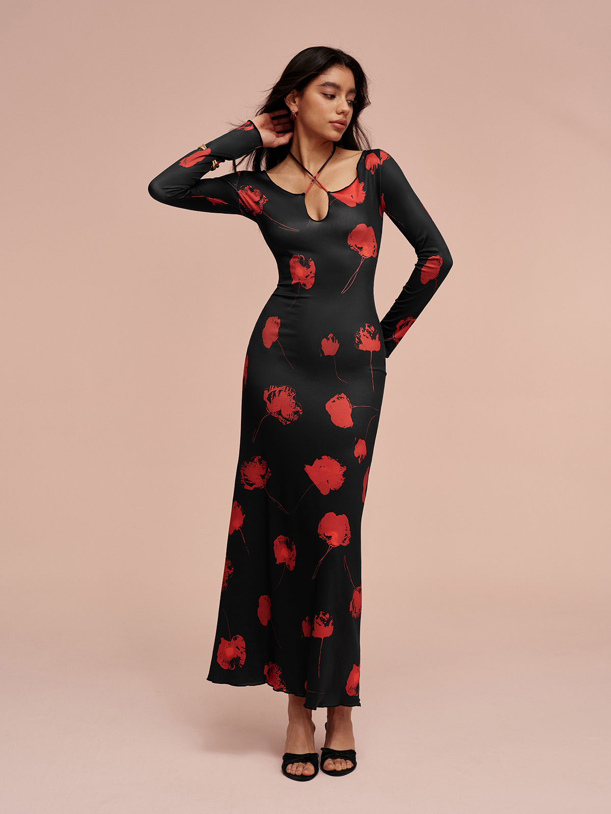 Tie Neck Printed Floral Dress