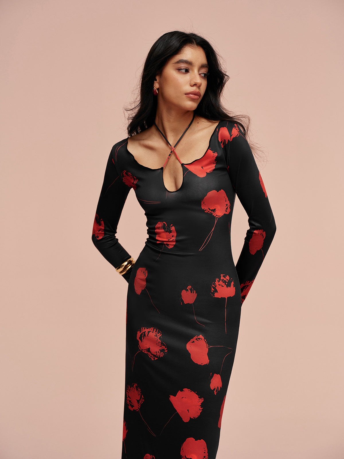 Tie Neck Printed Floral Dress