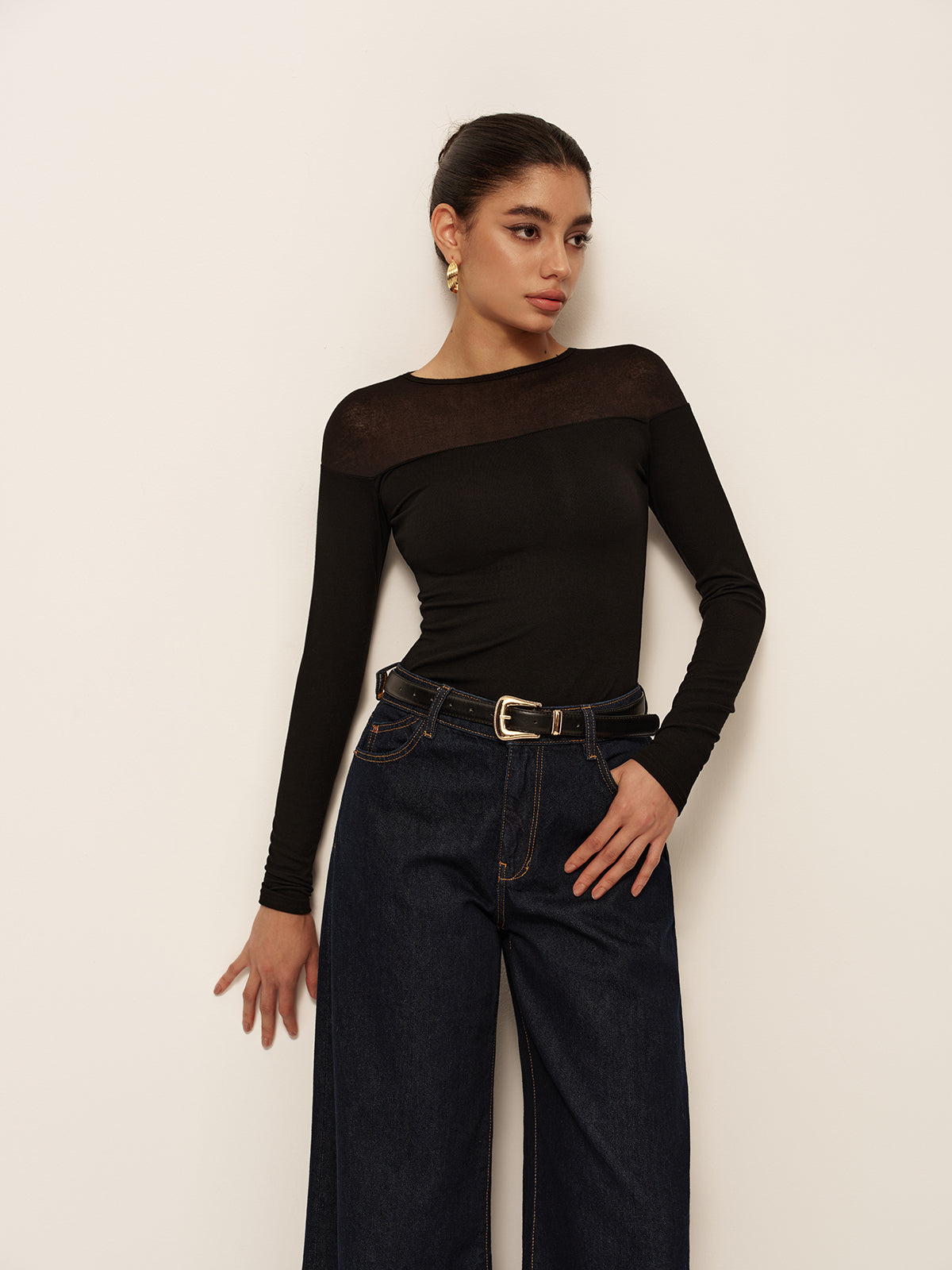 Sheer-Shoulder Slim Jersey T-Shirt