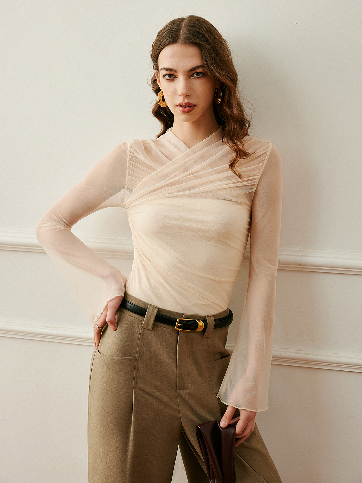 Cross-Wrap Semi-Sheer Top