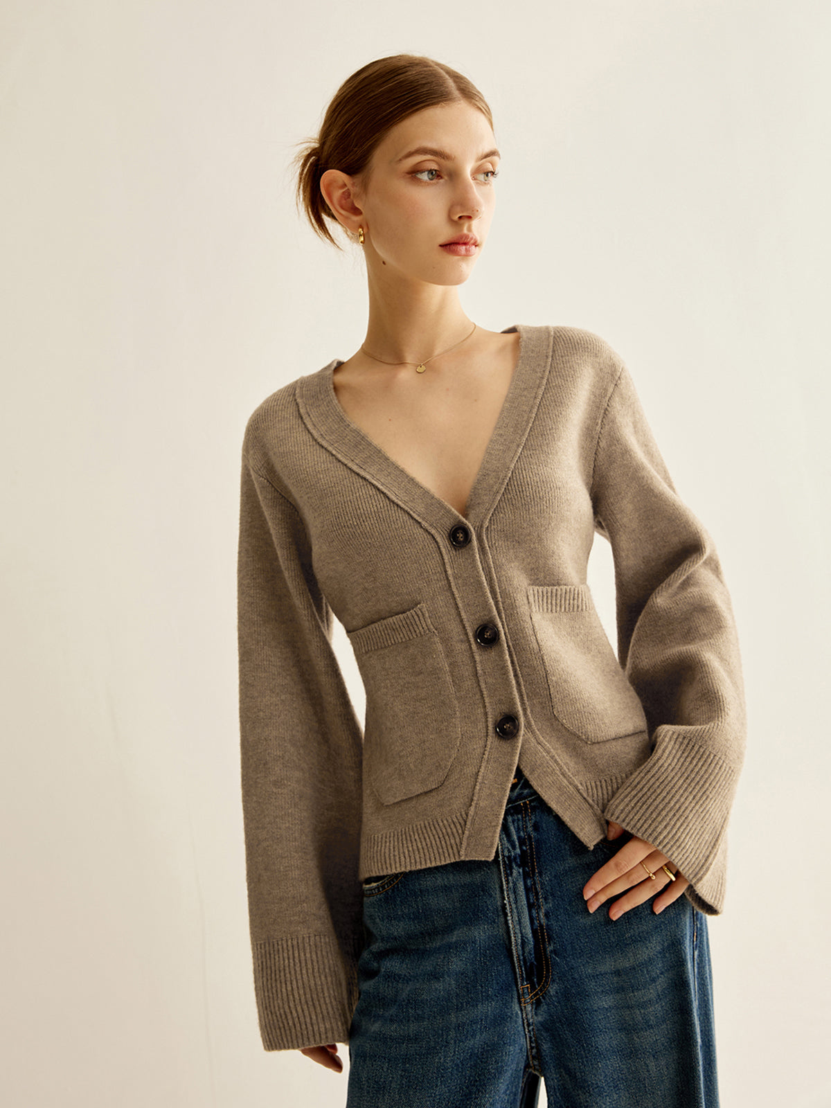 V-Neck Split Button Cardigan