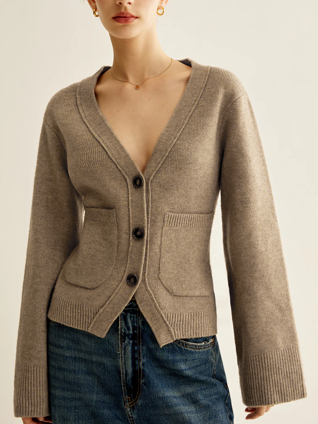 V-Neck Split Button Cardigan