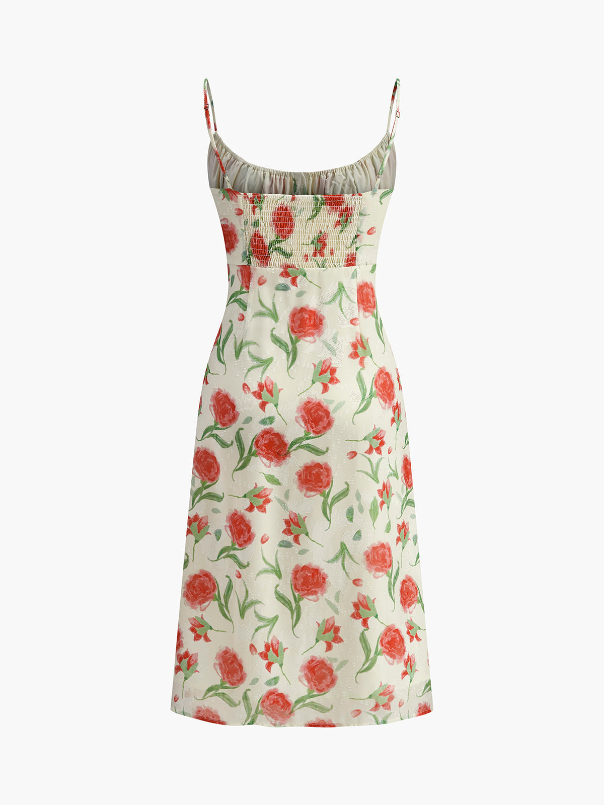 Floral Ruched Button Detail Dress