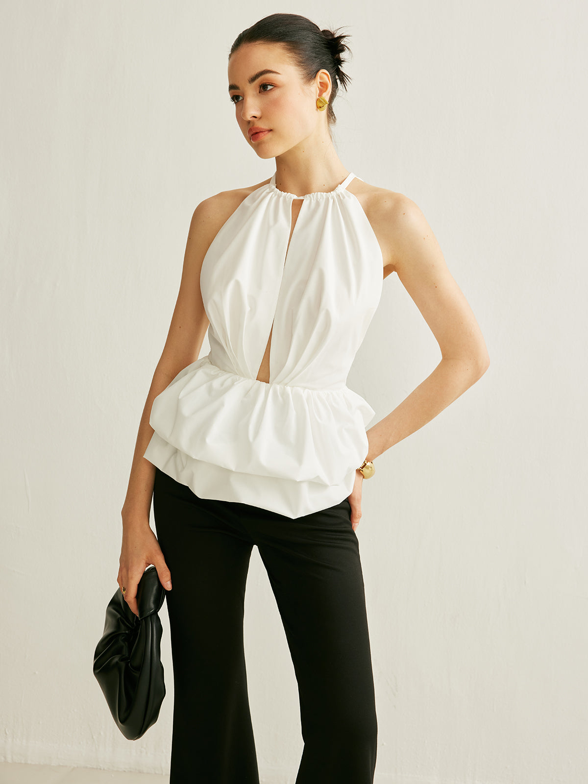 Peplum Keyhole Neck Top