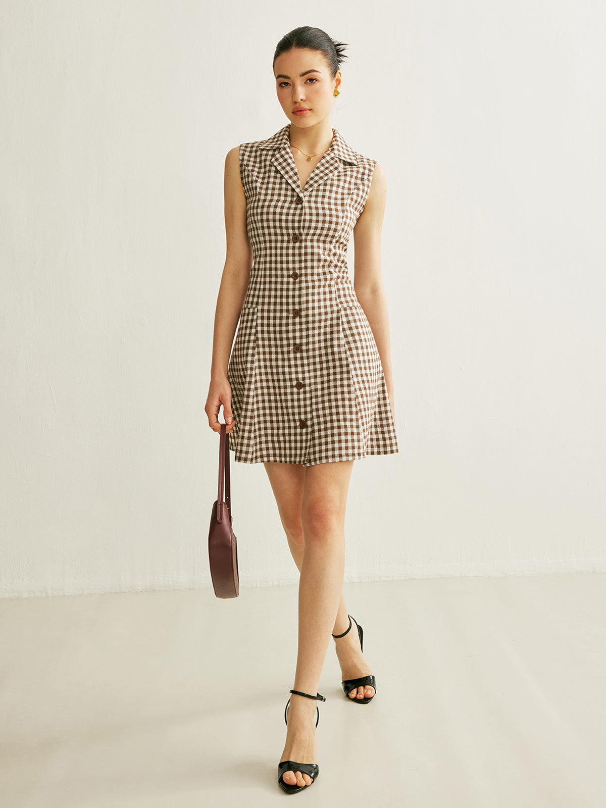 Checkerboard Pockets Tied Back Dress