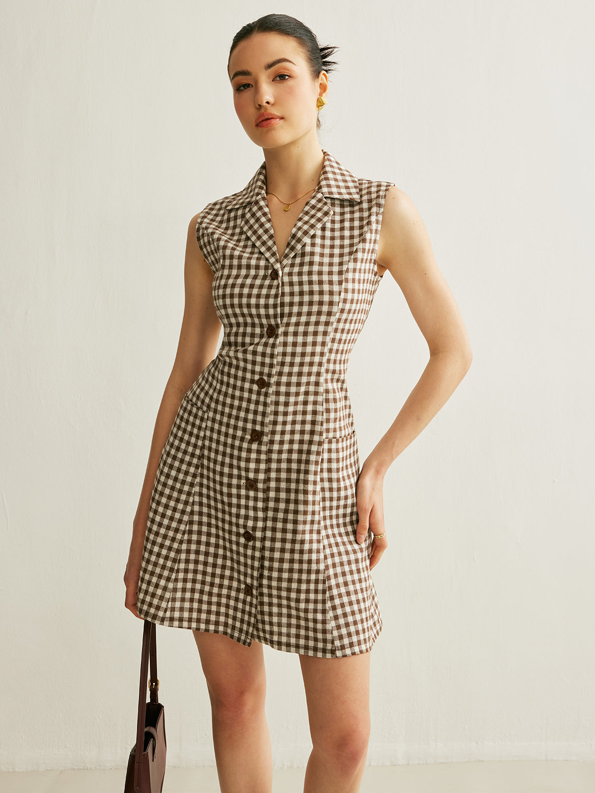 Checkerboard Pockets Tied Back Dress