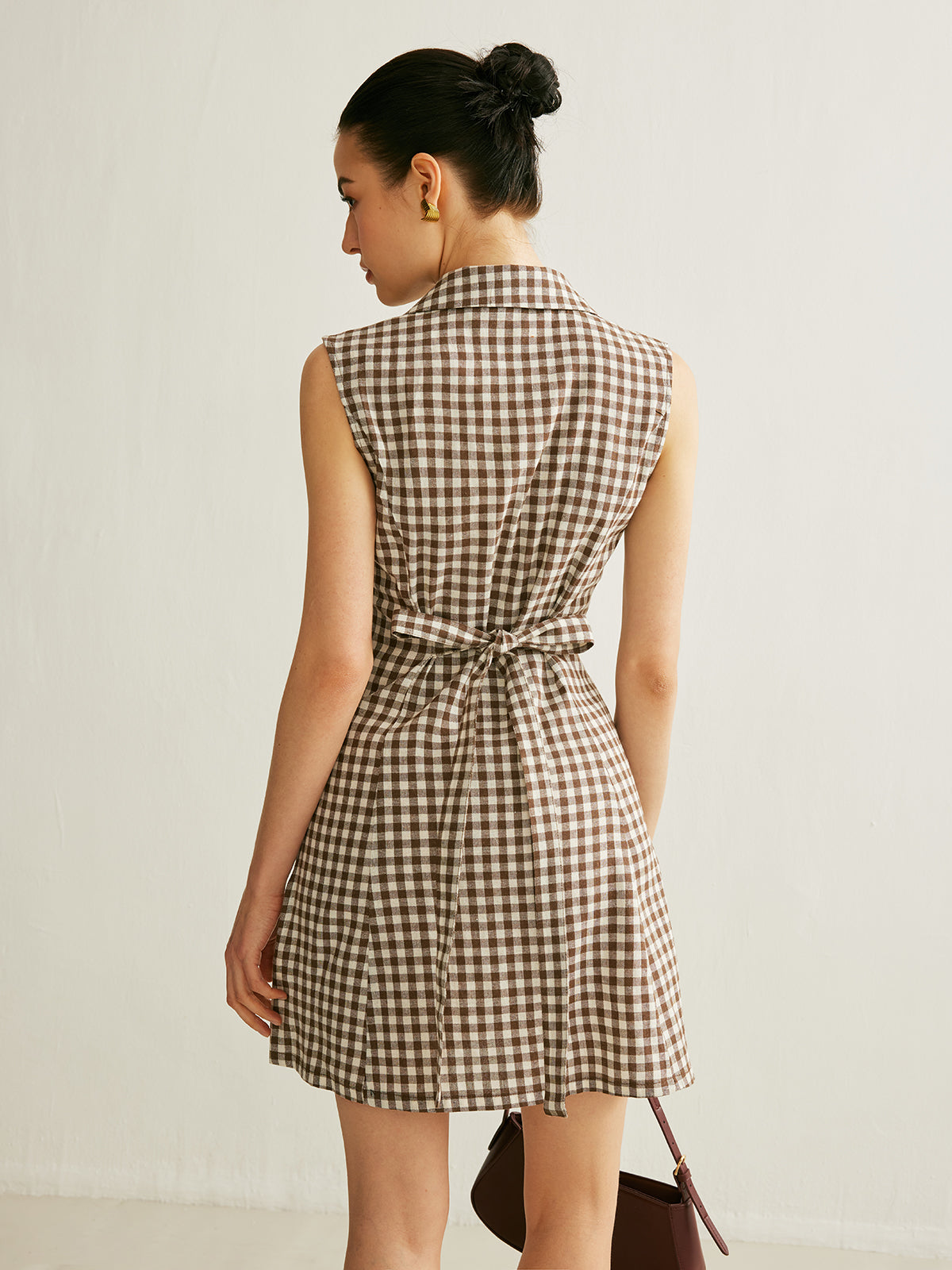 Checkerboard Pockets Tied Back Dress