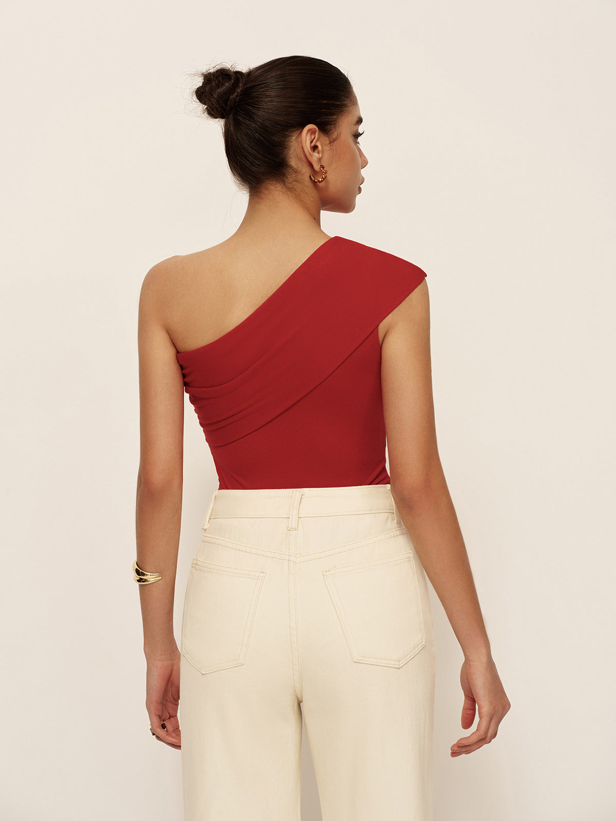 Asymmetrical Neck Sleeveless Jersey Top