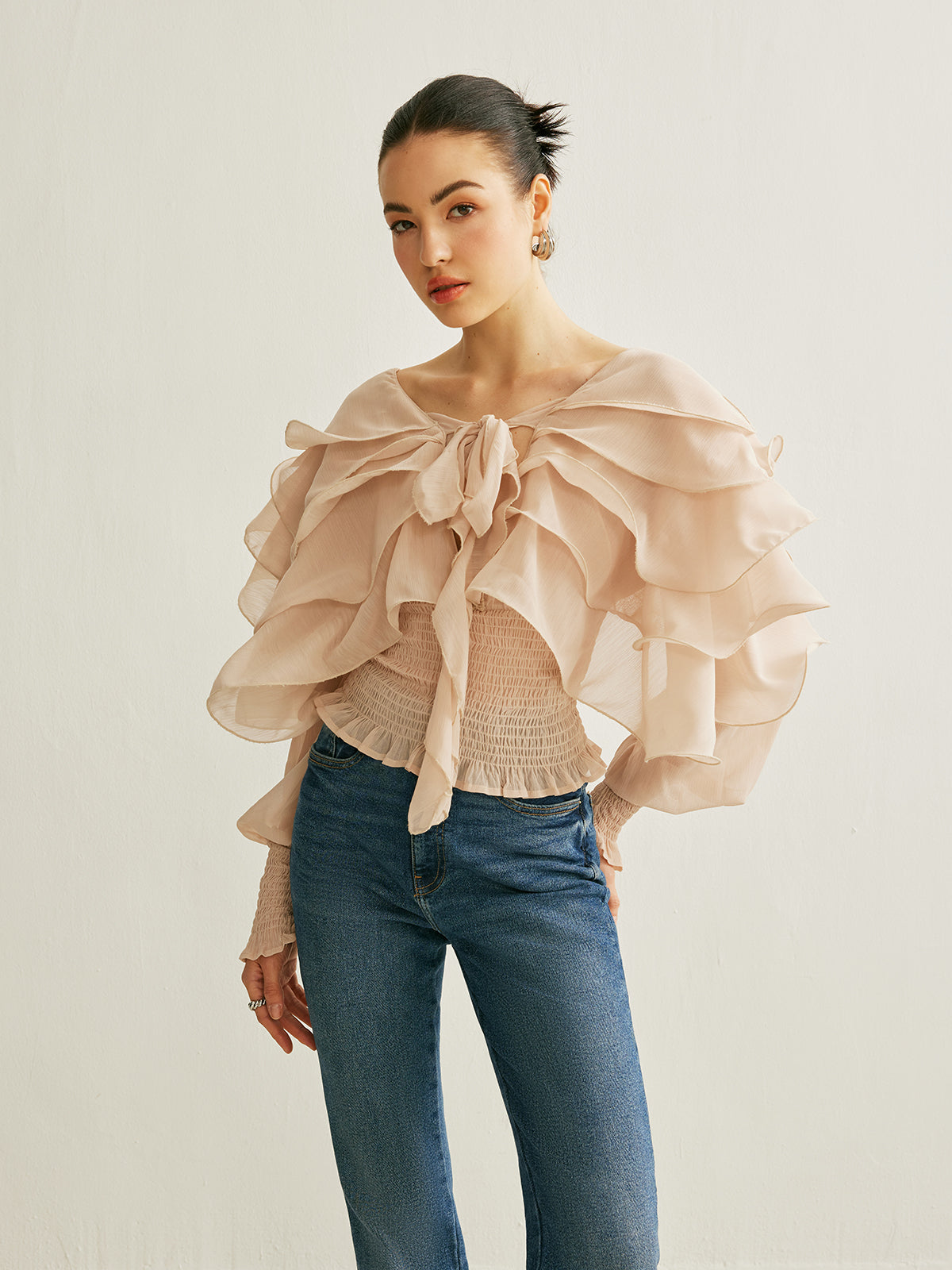 Chiffon Ruffle Backless Top