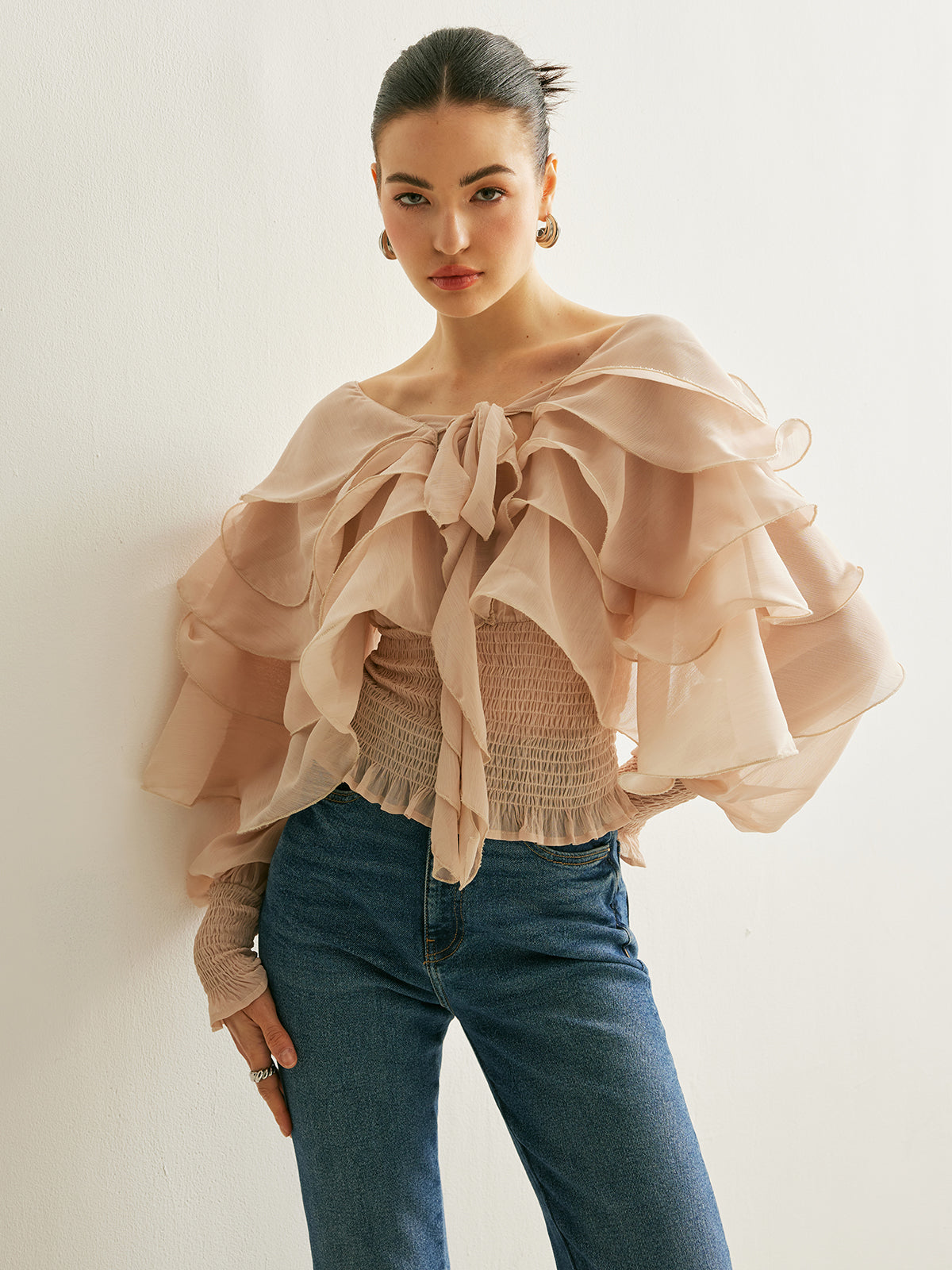 Chiffon Ruffle Backless Top