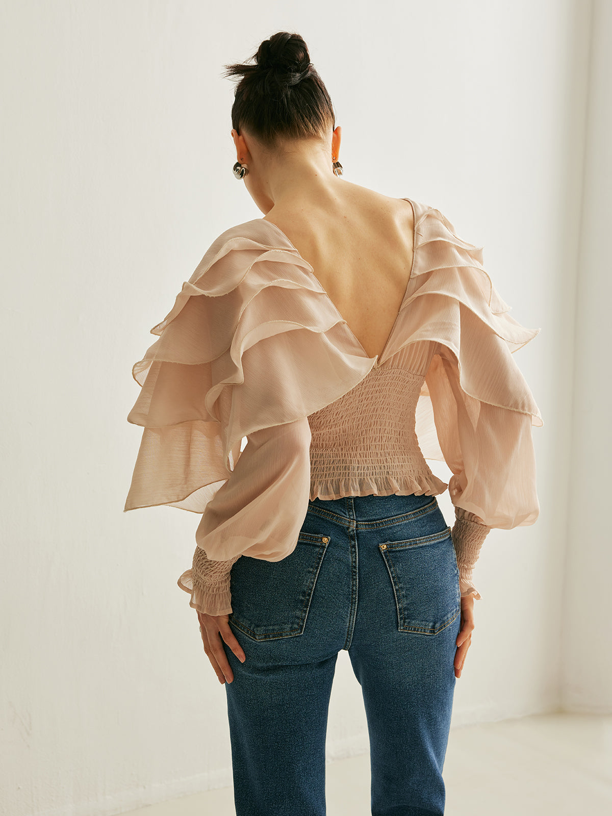 Chiffon Ruffle Backless Top