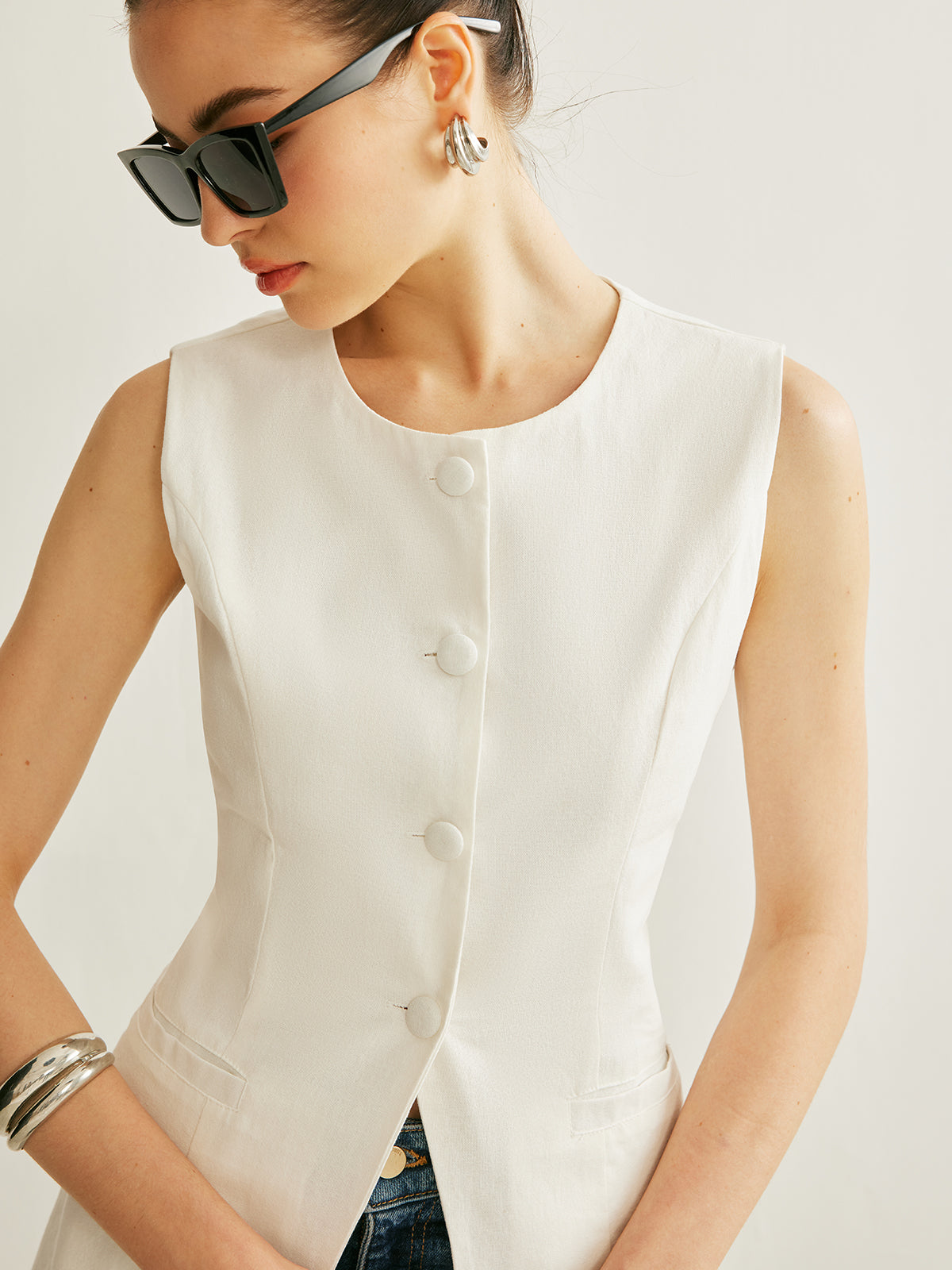 Button Detail Sleeveless Vest