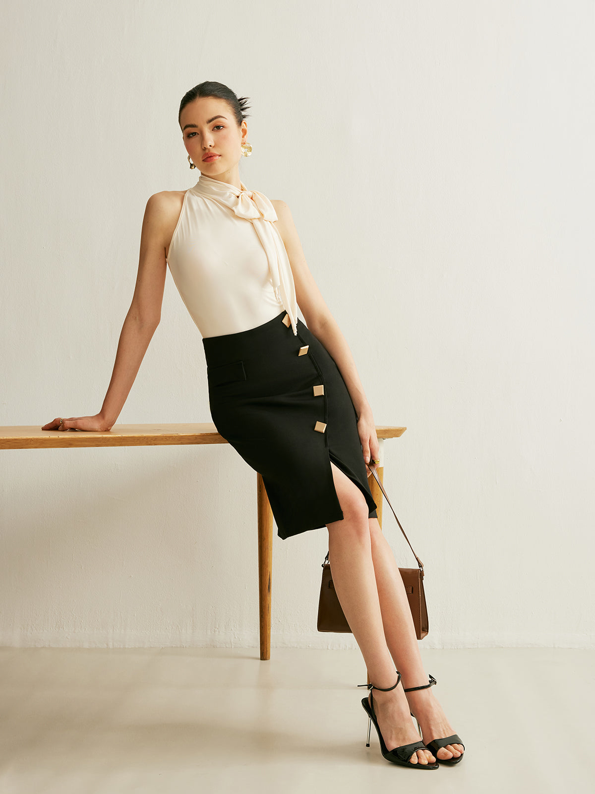 High-Waisted Side Button Skirt