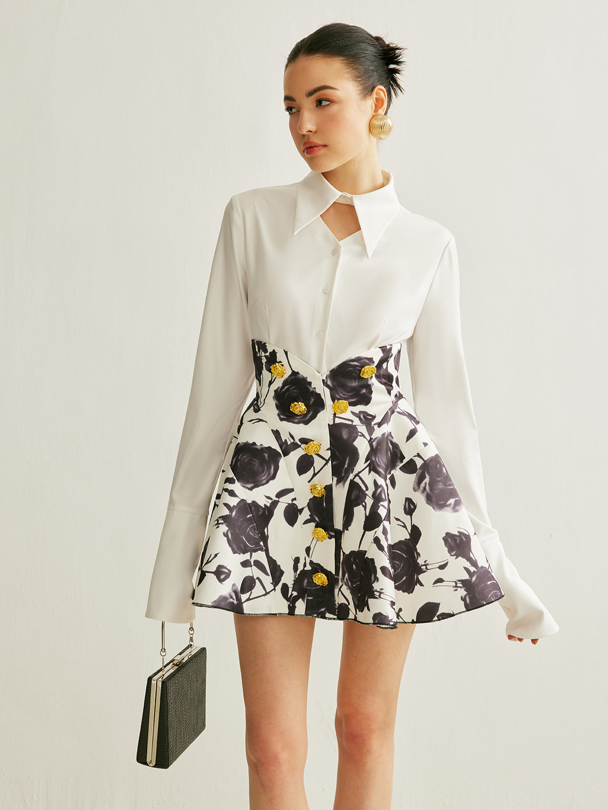 Floral Print Button-Detail Skirt