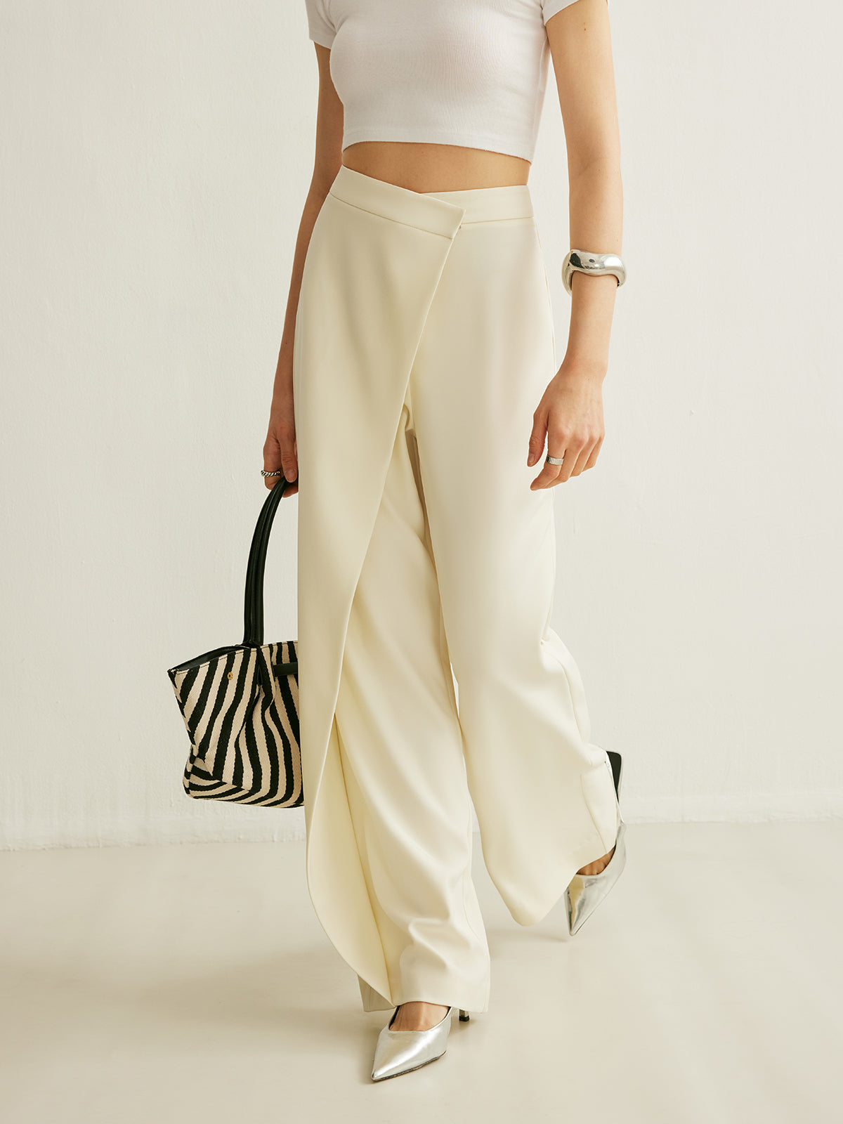 Asymmetrical Cross Wrap High-Waist Pants