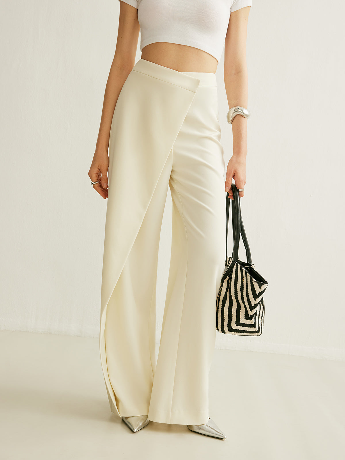 Asymmetrical Cross Wrap High-Waist Pants