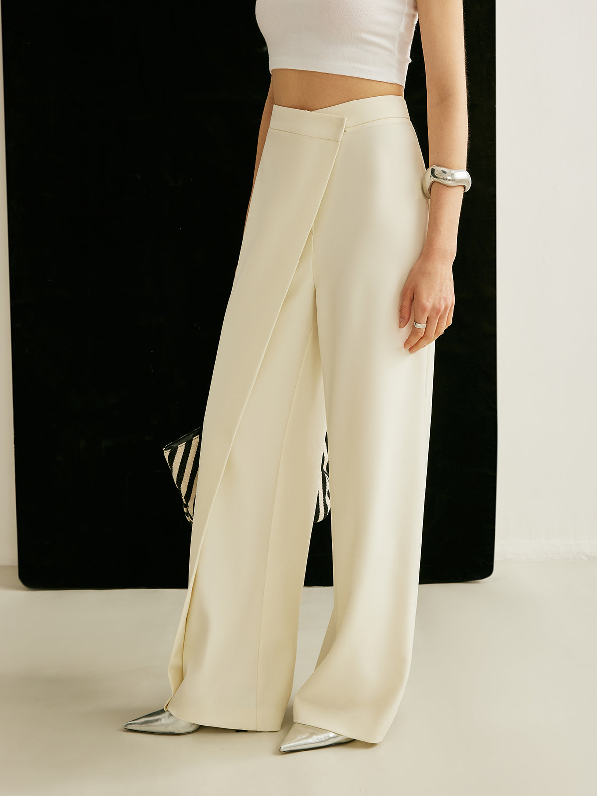 Asymmetrical Cross Wrap High-Waist Pants