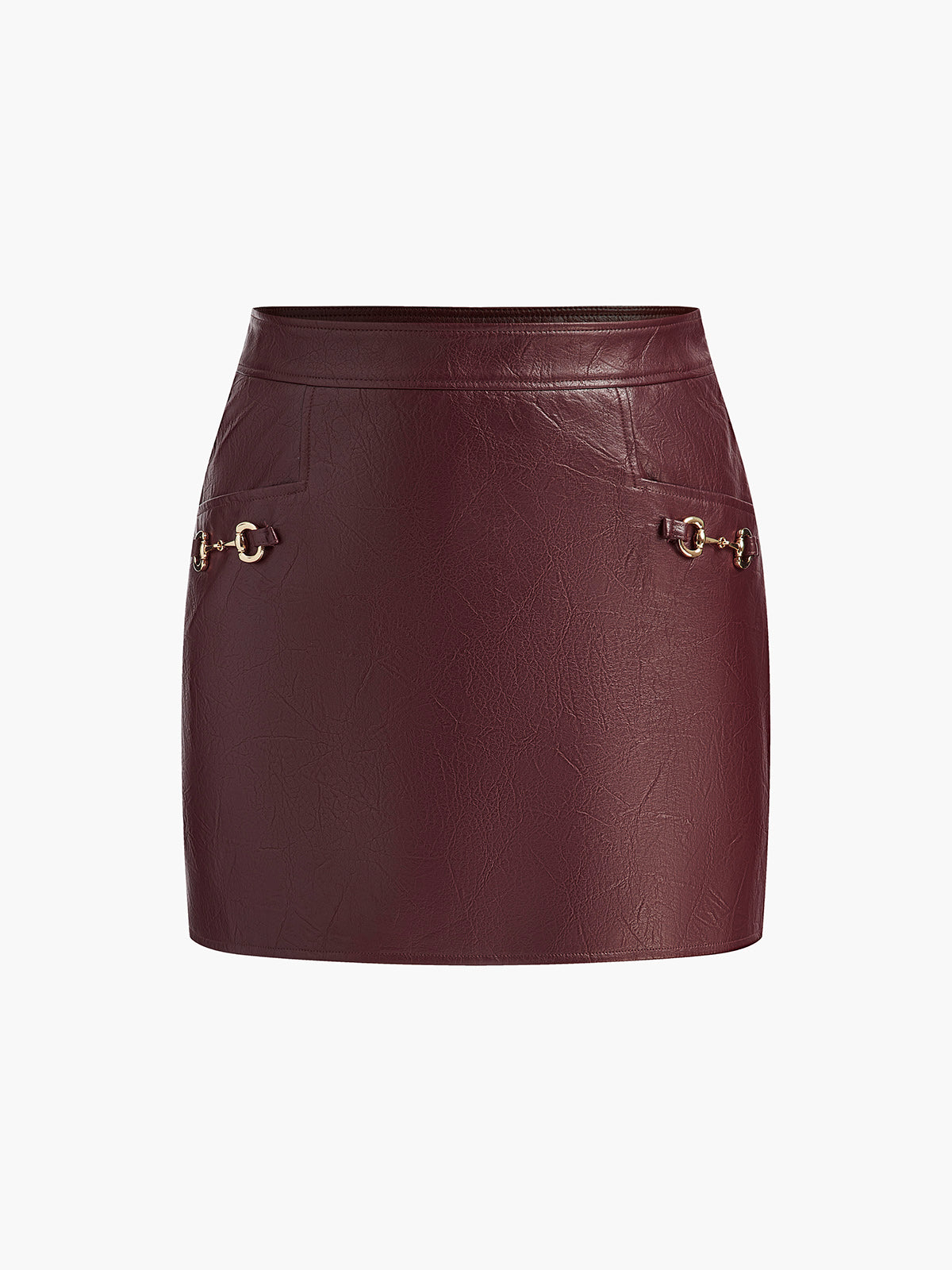 Metal-Detail Faux Leather Pockets Mini Skirt