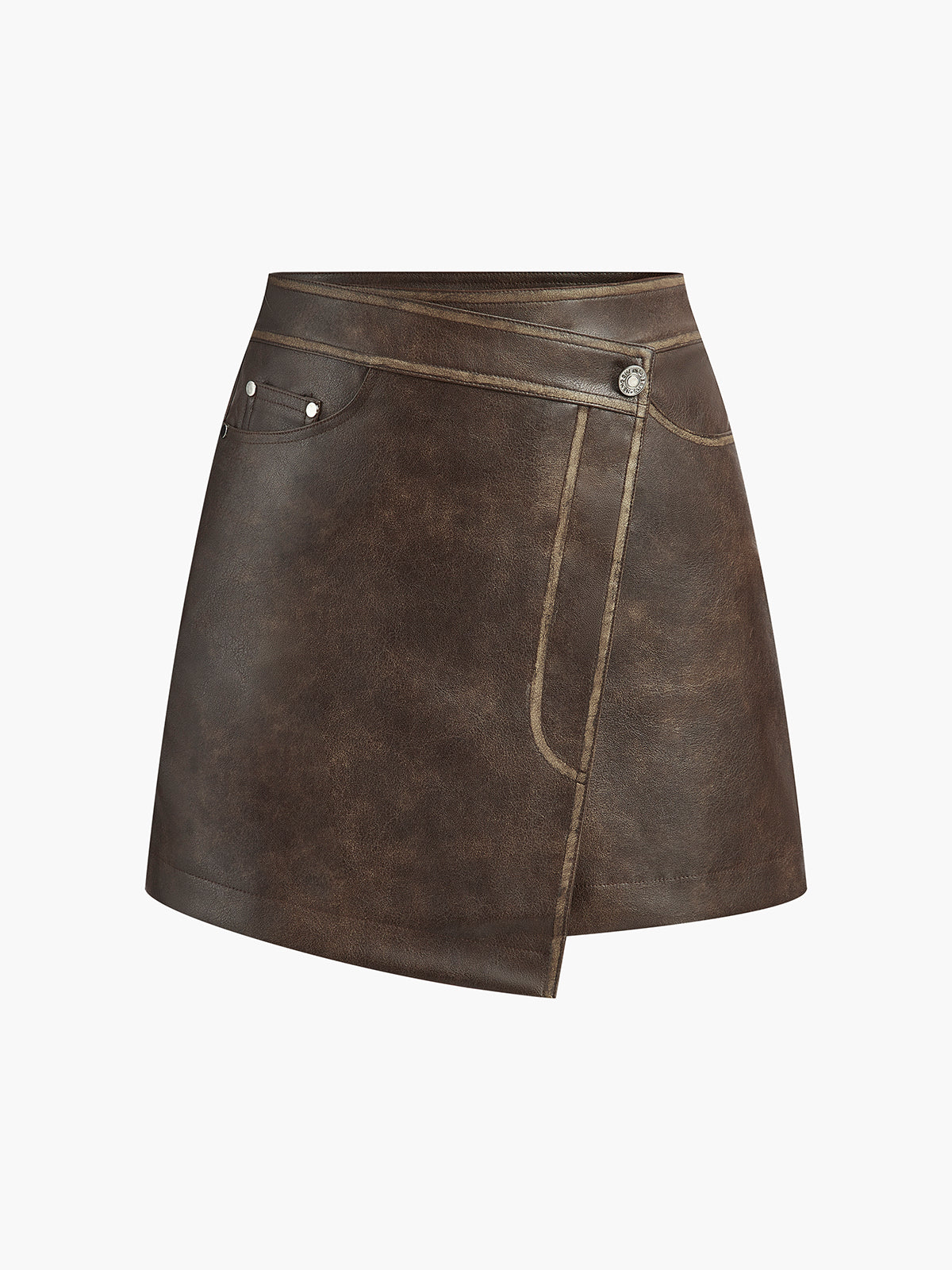 Button Pocket Faux Leather Skirt