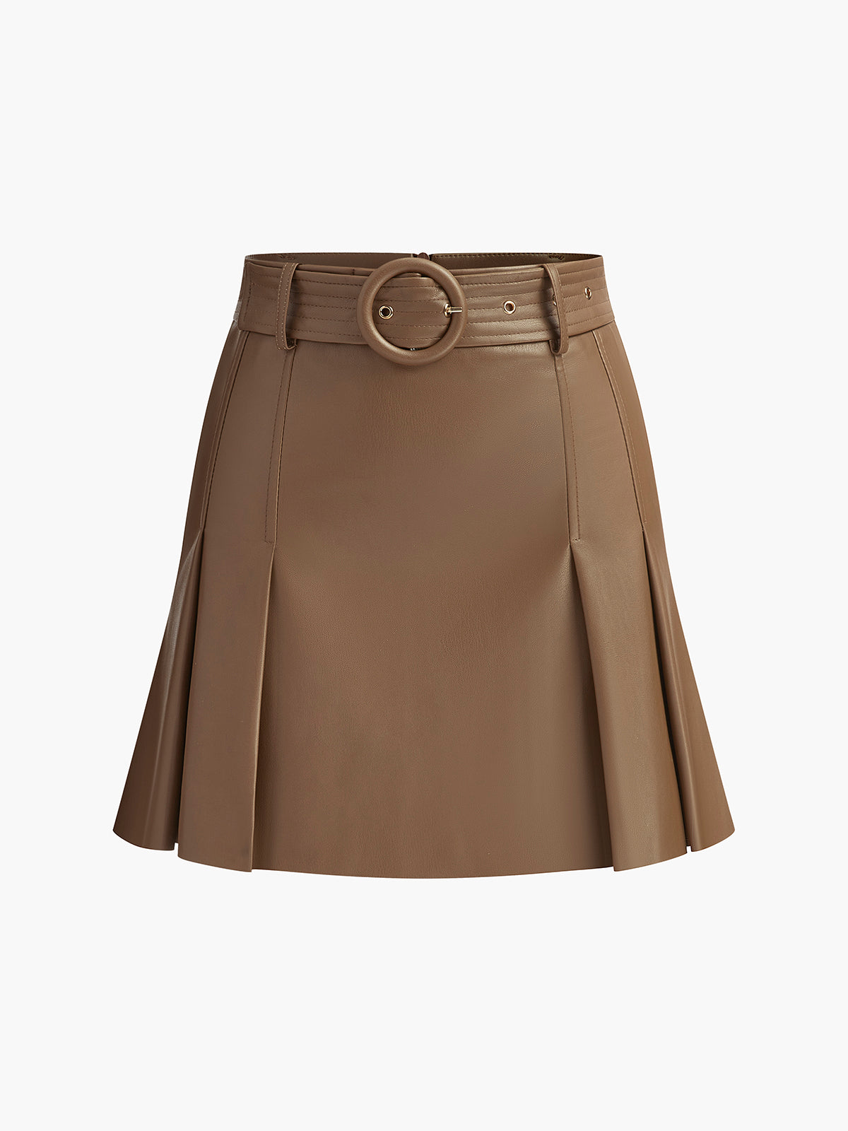 Faux Leather Pleated Skirt With Belt