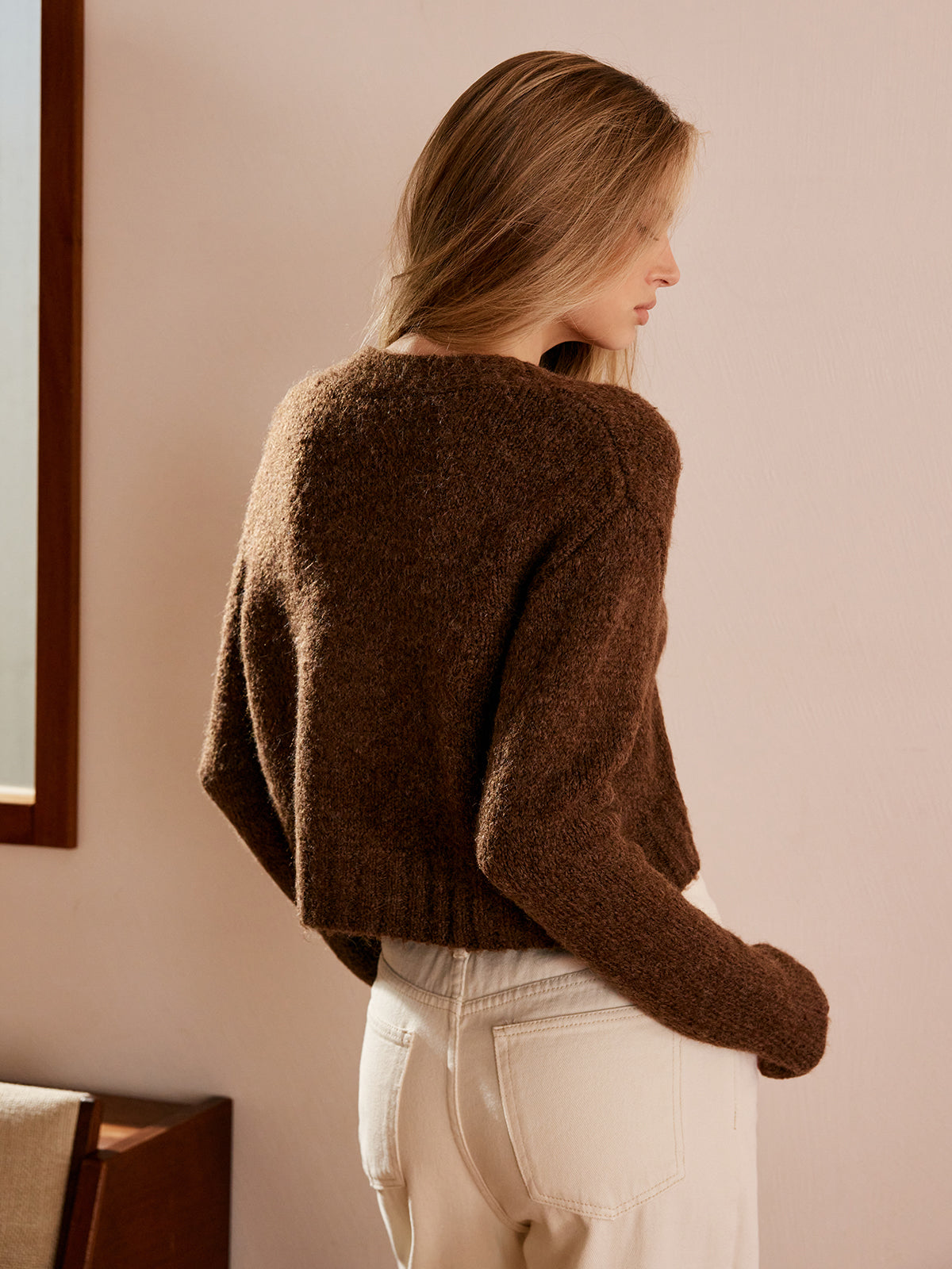 Wool-Blend V-Neck Short Cardigan