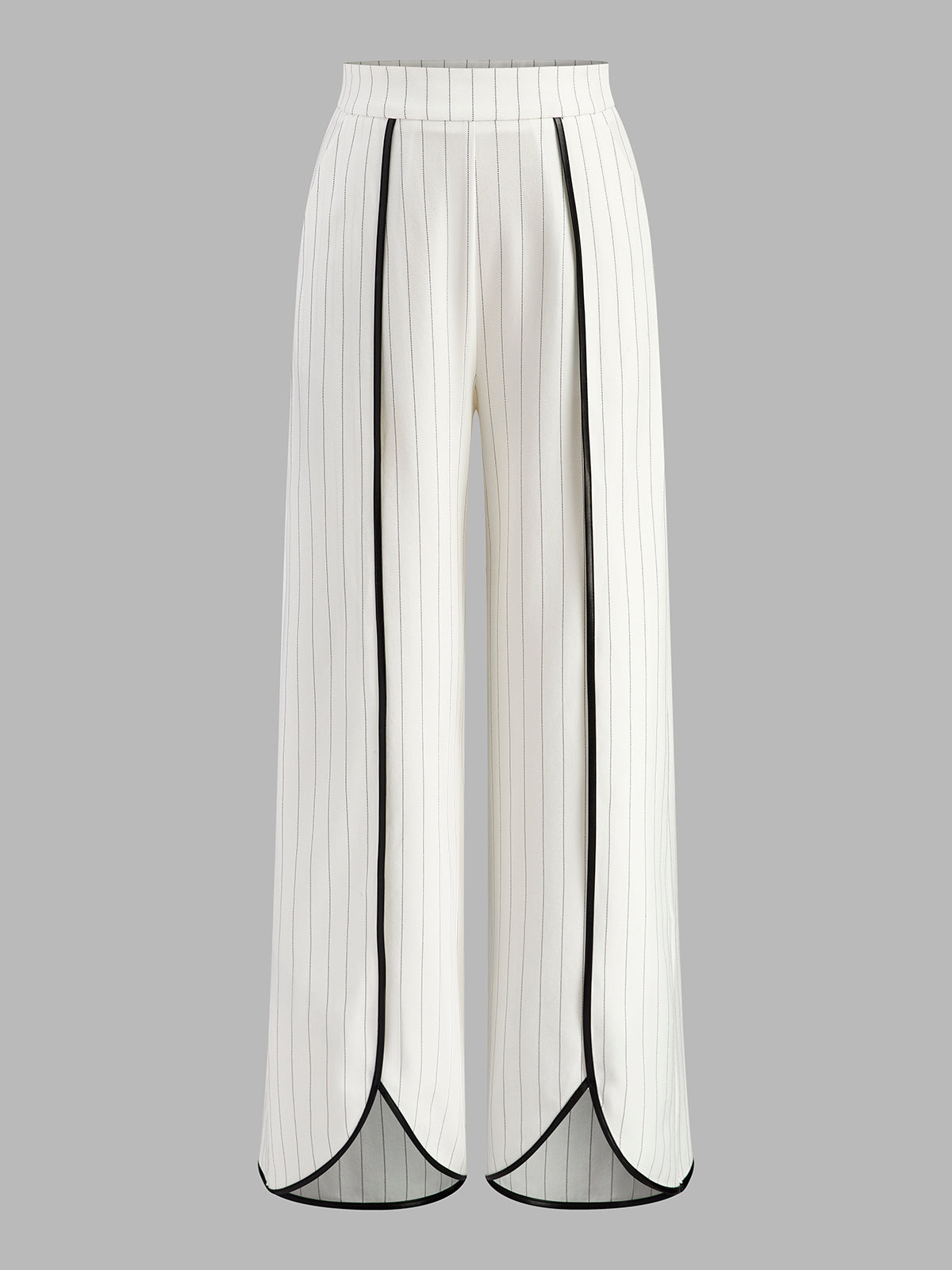 Pinstriped PU-Trimmed Wide-Leg Pants