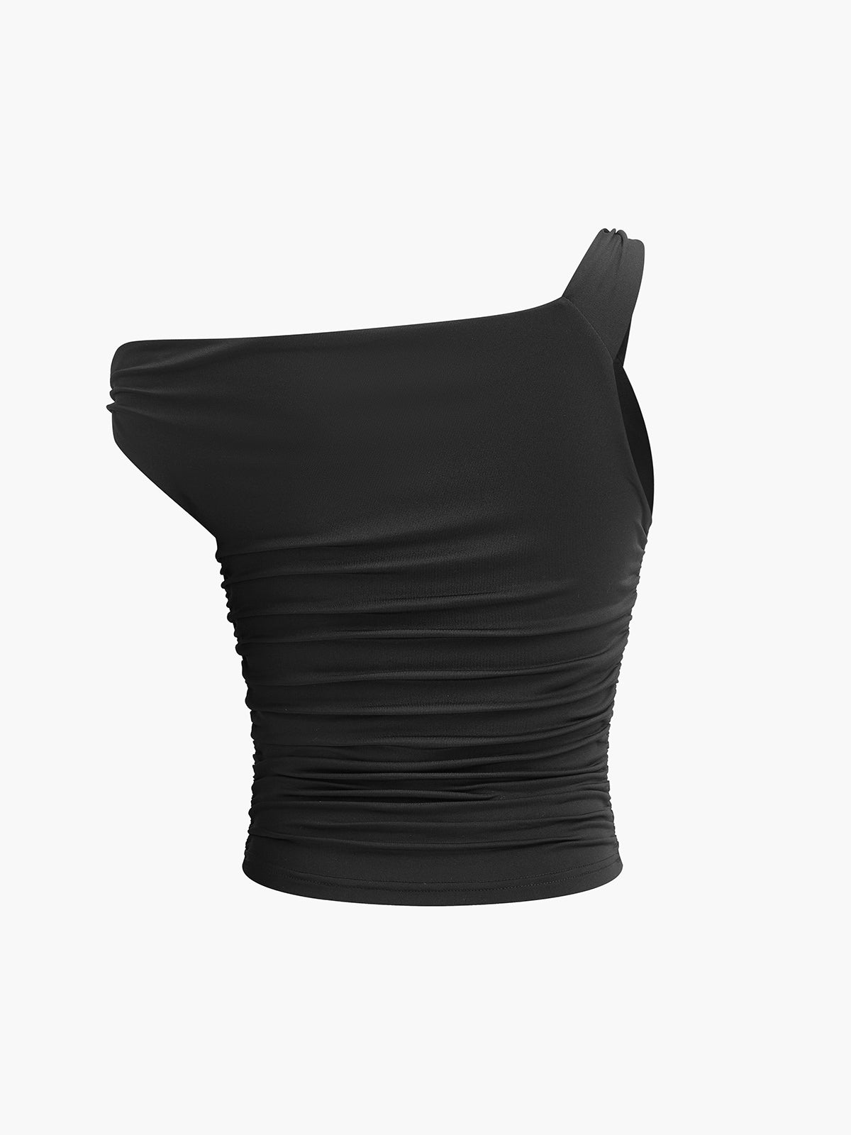 Asymmetrical Collar Pleated T-Shirt